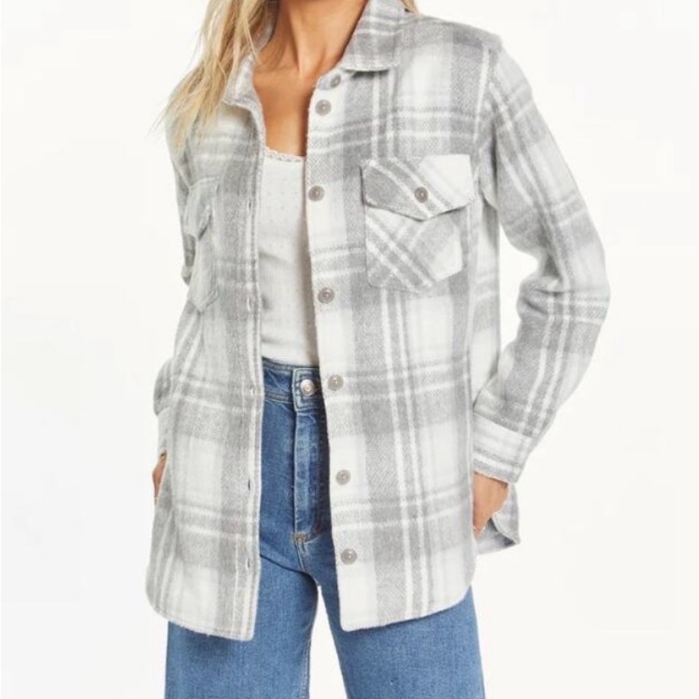 Thread & Supply Light Gray Plaid Utility Jacket Size XS